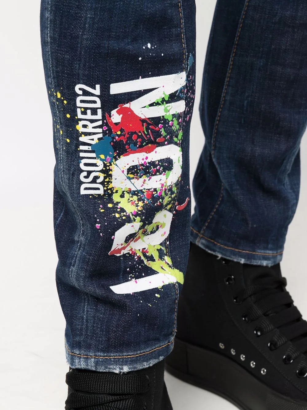 logo-print distressed skinny jeans - 5