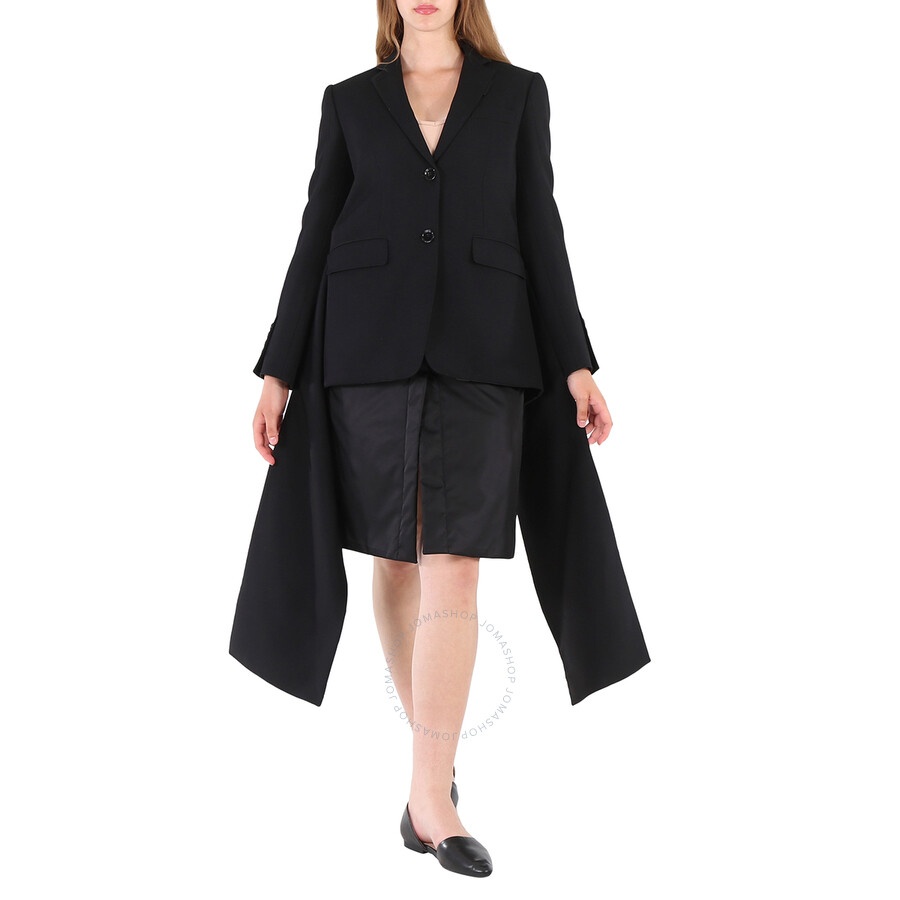 Burberry Ladies Black Wadded Detachable-Warmer Wool Tailored Jacket - 4