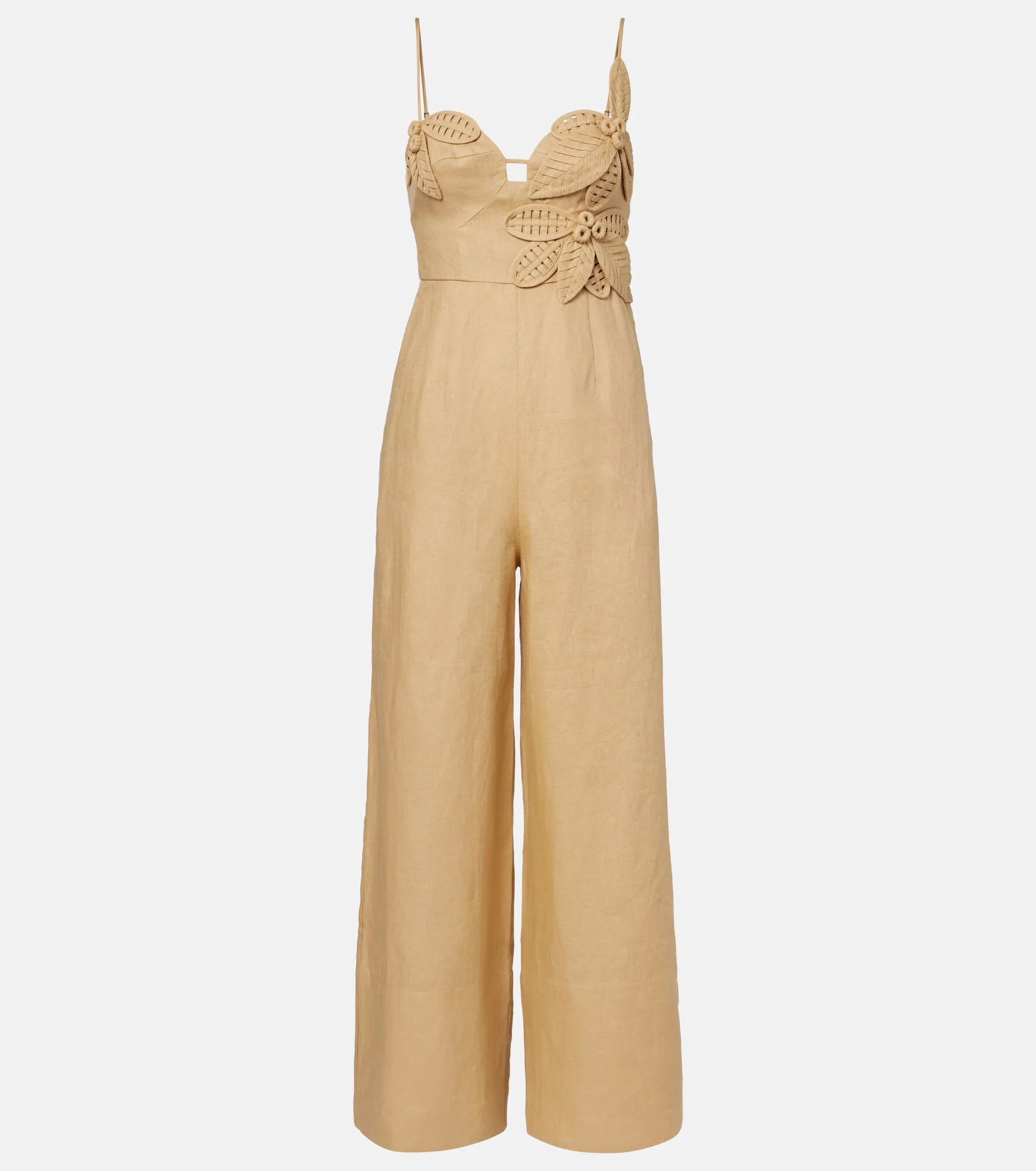 Floral-appliqué linen jumpsuit - 1