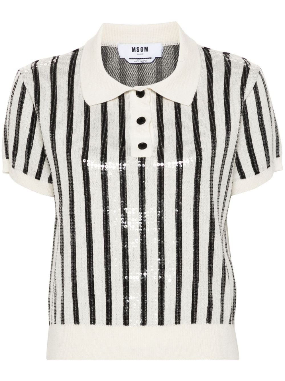 sequin-embellished striped polo jumper - 1