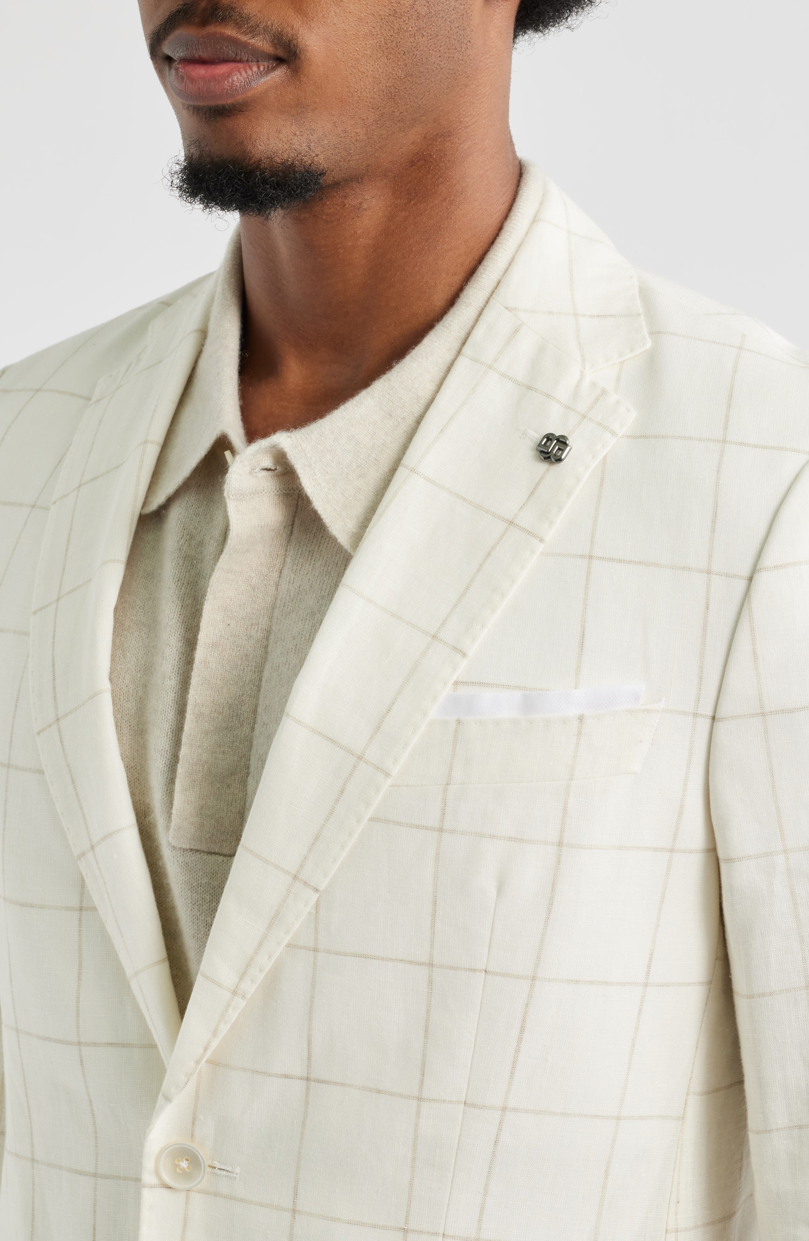 BOSS Hutson Slim Fit Windowpane Check Linen Blend Sport Coat in Open White at Nordstrom - 4