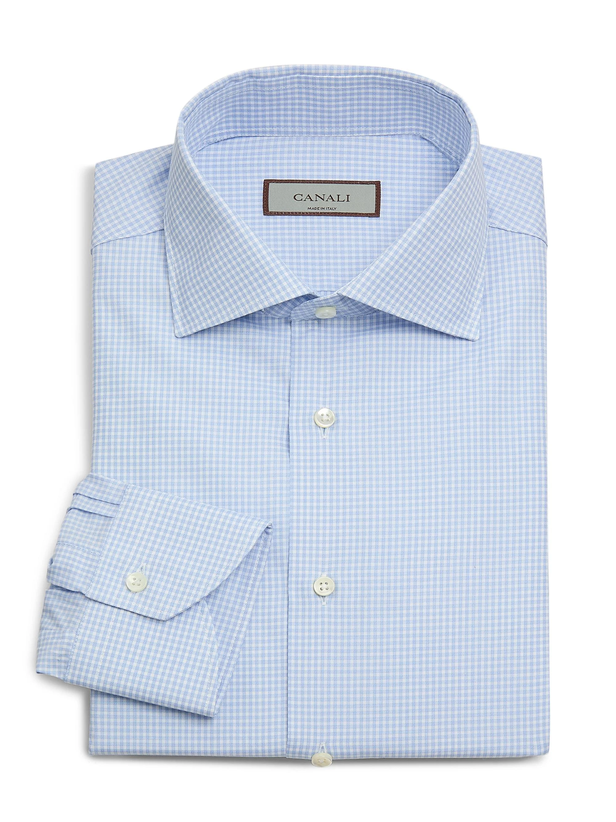 Men's Gingham Cotton Dress Shirt - Blue - 1