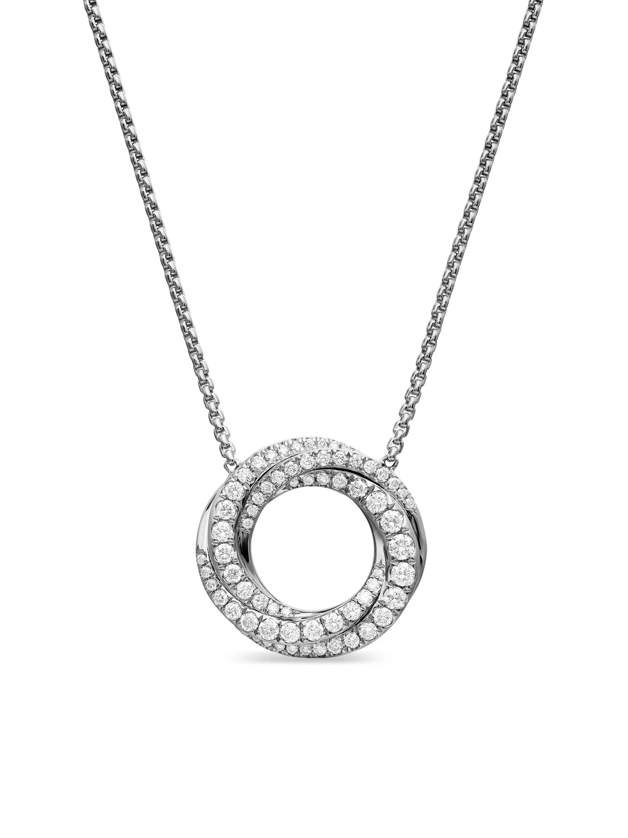 Women's Petite Pavé Crossover Pendant Necklace in 18K Gold with Diamonds, 15.5MM - White Gold - 1