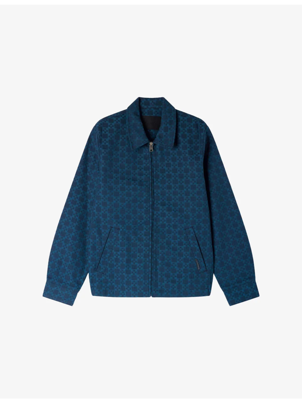 Square-Pattern Zip-Up Denim Jacket - 1