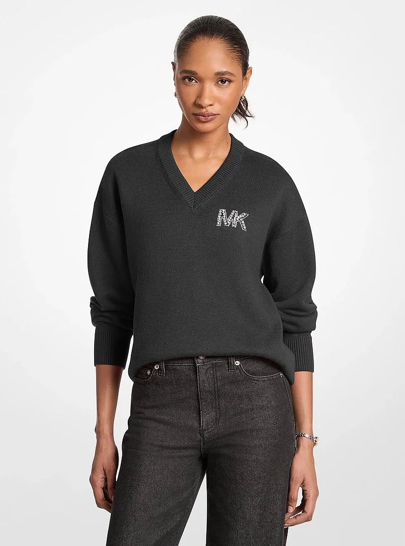 Embellished Logo Cotton Blend Sweater - 1