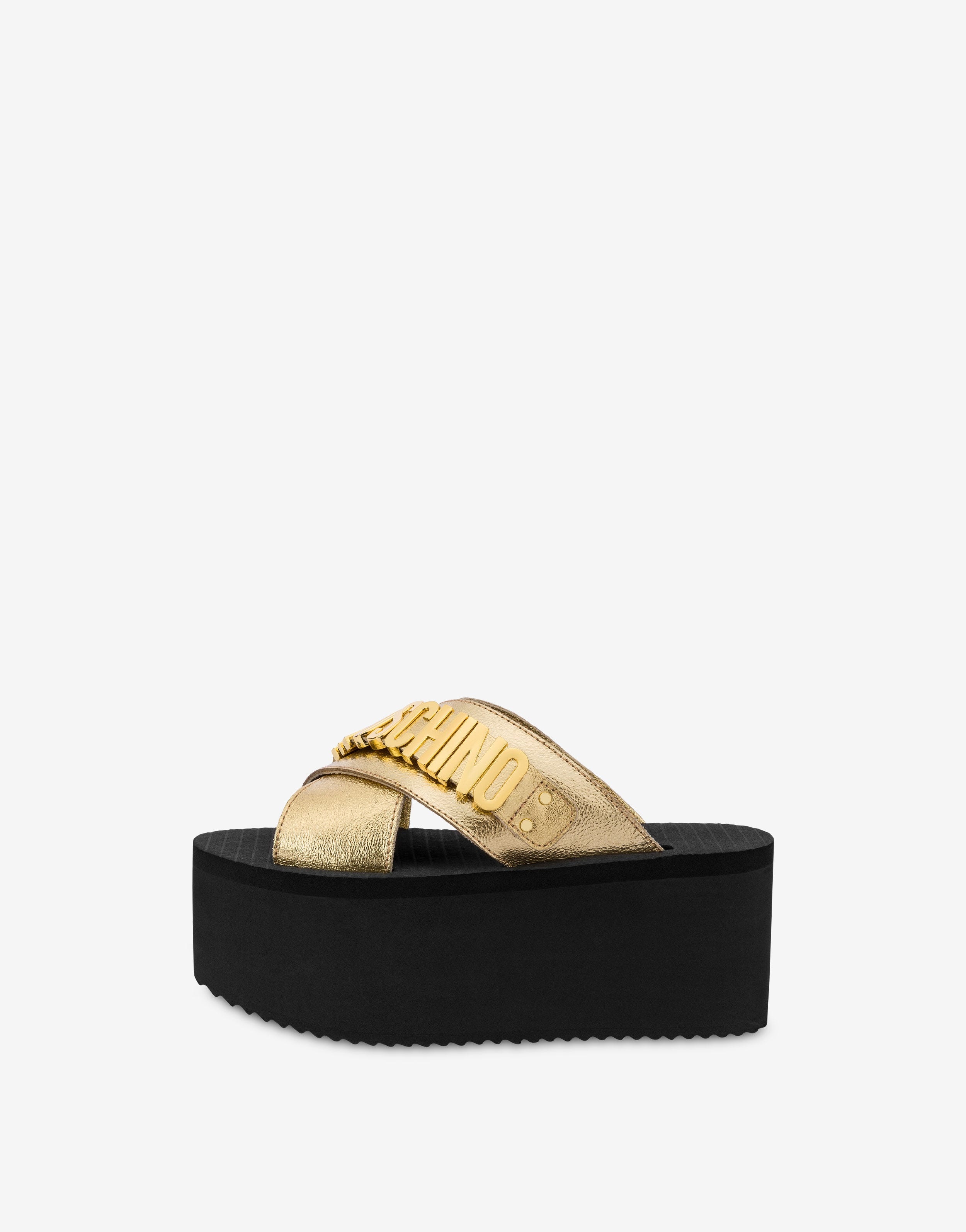 FOILED LETTERING LOGO WEDGE SANDALS - 2