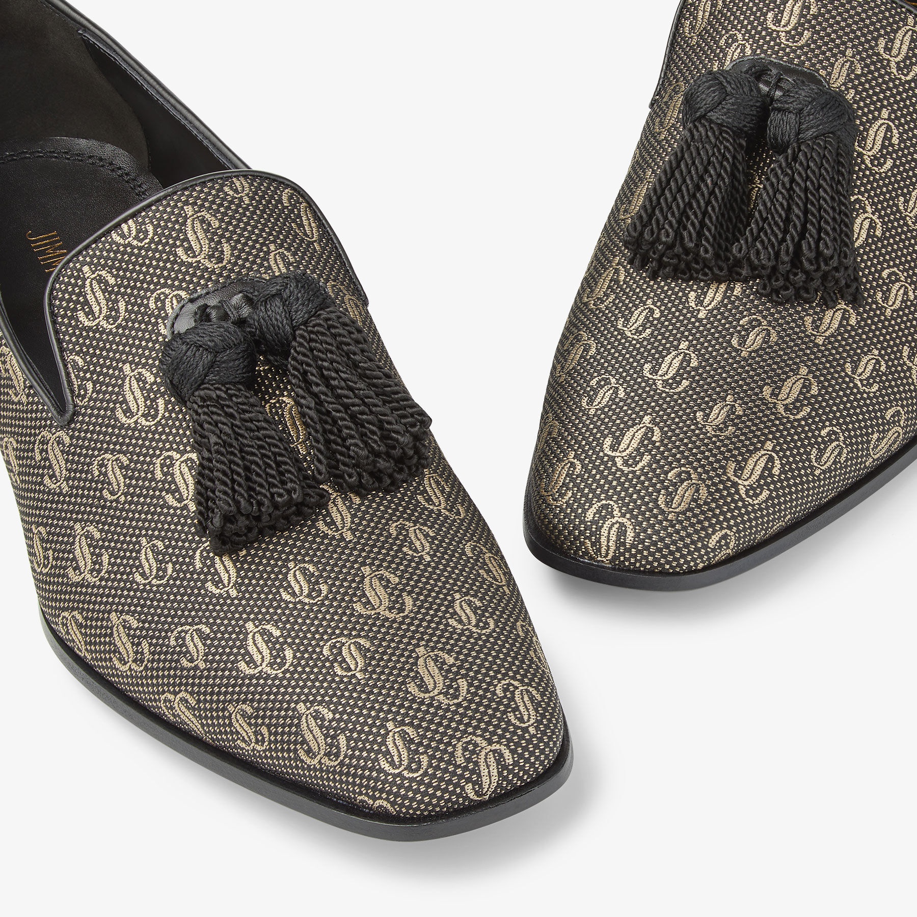 Foxley/M
Black and Gold JC Monogram Jacquard Lurex and Nappa Leather Loafers with Tassel - 3