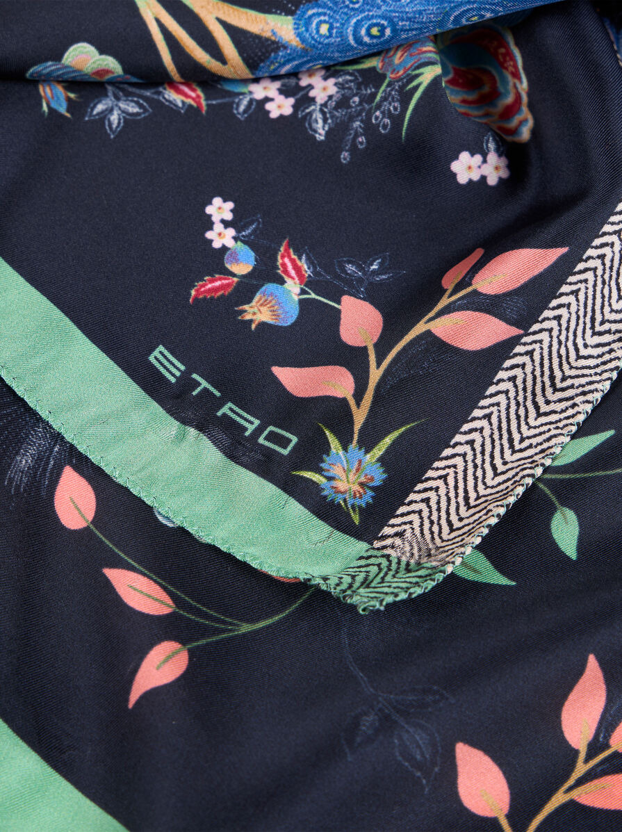 SILK TWILL POCKET SQUARE WITH PEACOCK - 2