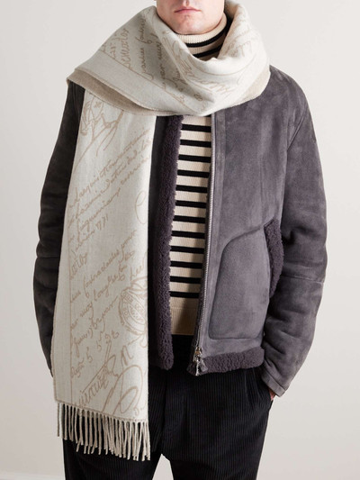 Berluti Scritto Fringed Cashmere-Jacquard Scarf outlook