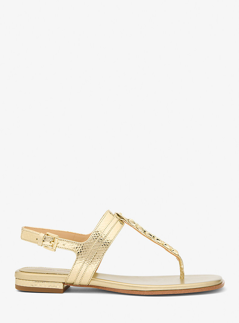 MICHAEL KORS Marcia Embellished Metallic Leather Sandal outlook