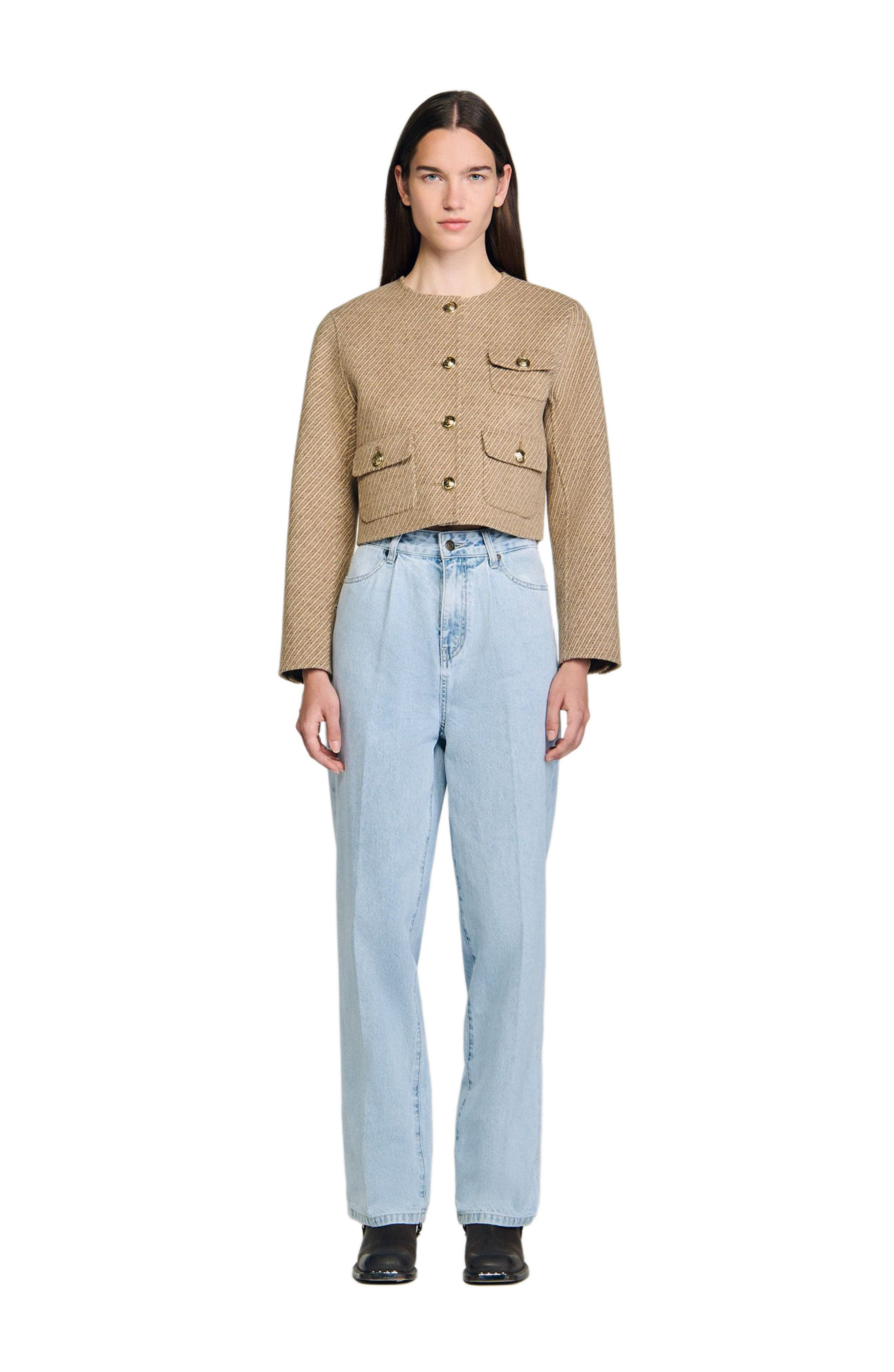 SANDRO Cropped button-down jacket in Beige at Nordstrom - 3