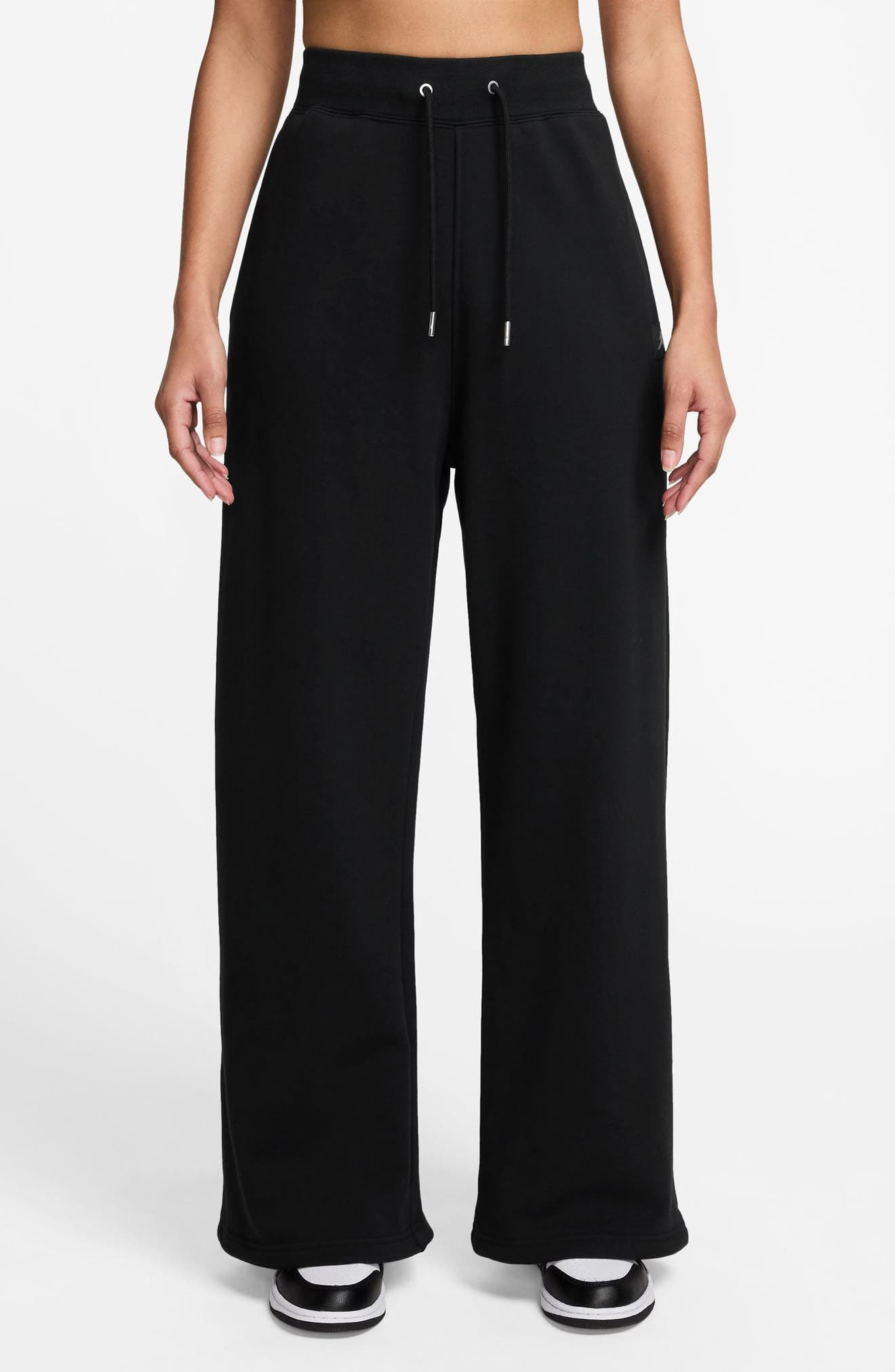 Jordan Flight Fleece French Terry Open Hem Pants in Black/Dark Smoke Grey at Nordstrom - 1