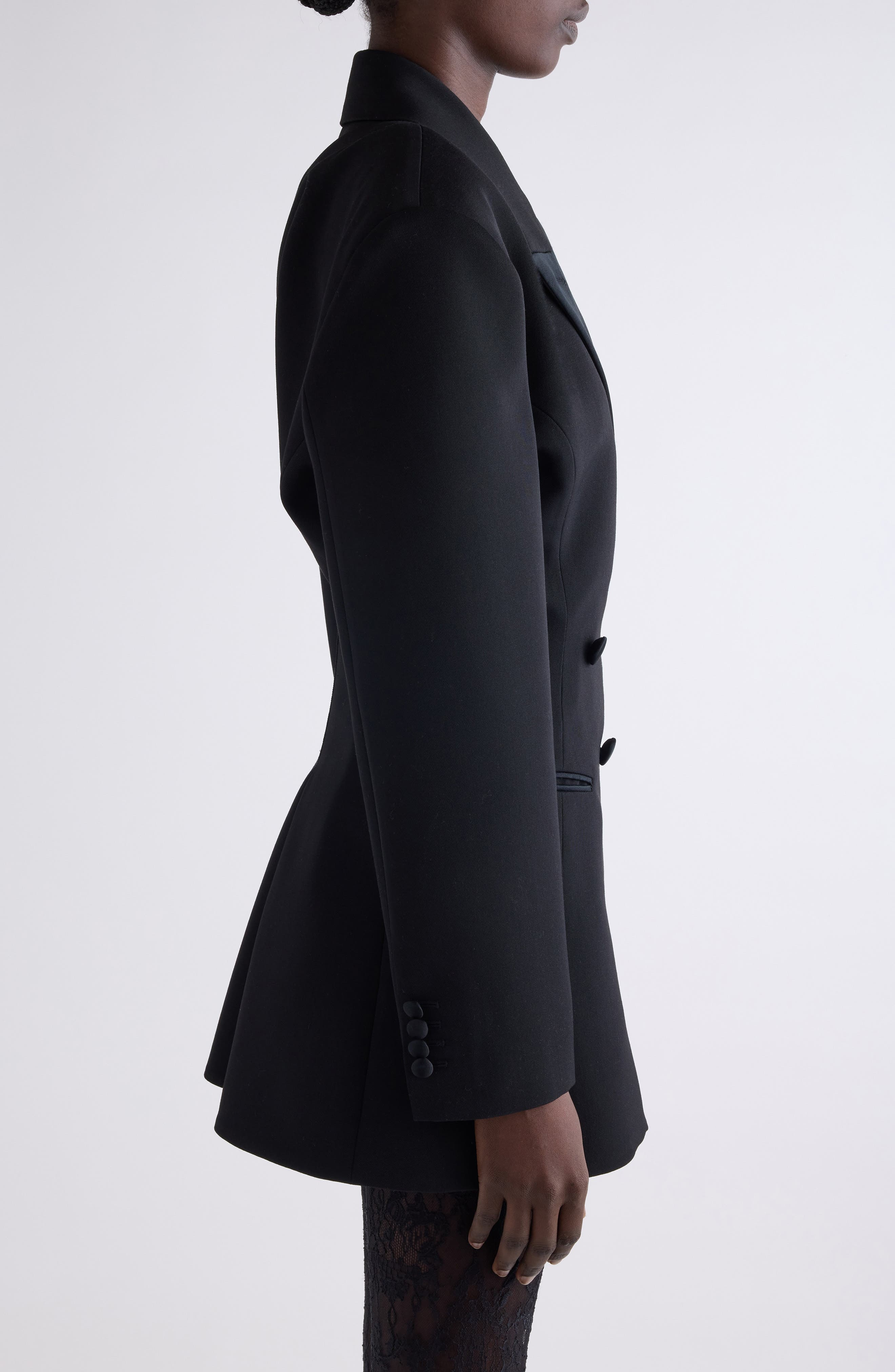 Givenchy Pleated Back Wool Smoking Jacket in Black at Nordstrom - 4