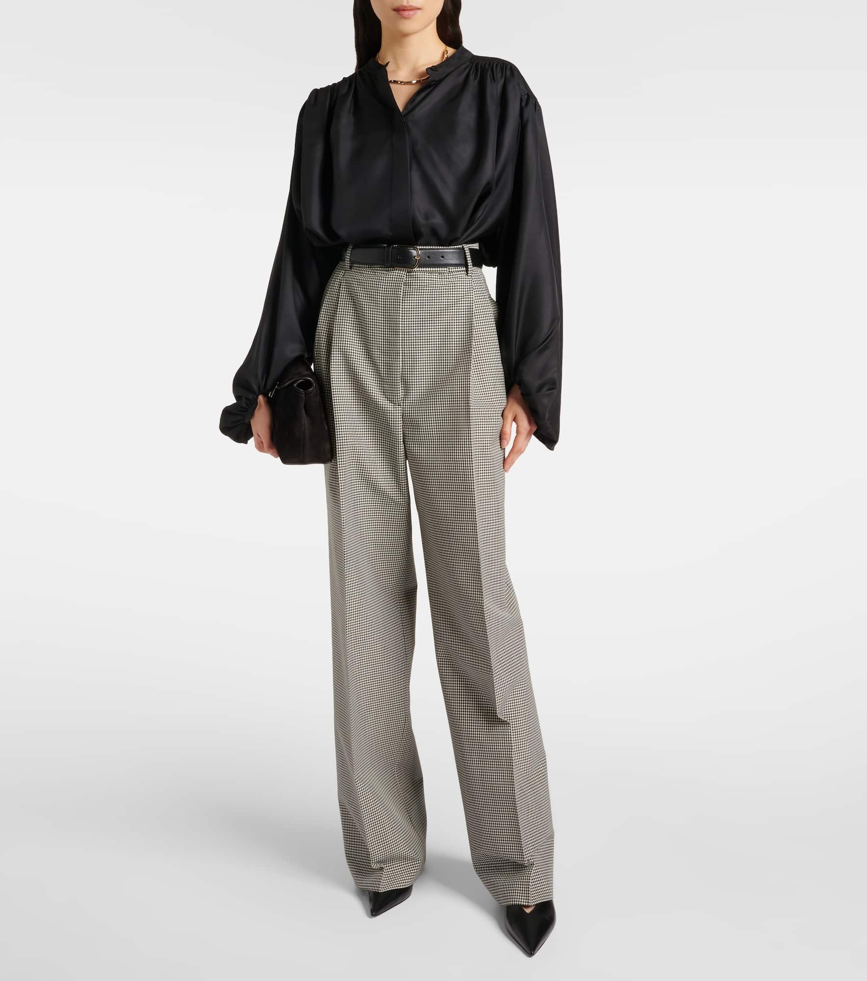 Gingham wool-blend wide-leg pants - 2