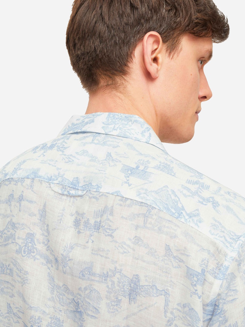 Men's Short Sleeve Shirt Milan 18 Linen White - 6