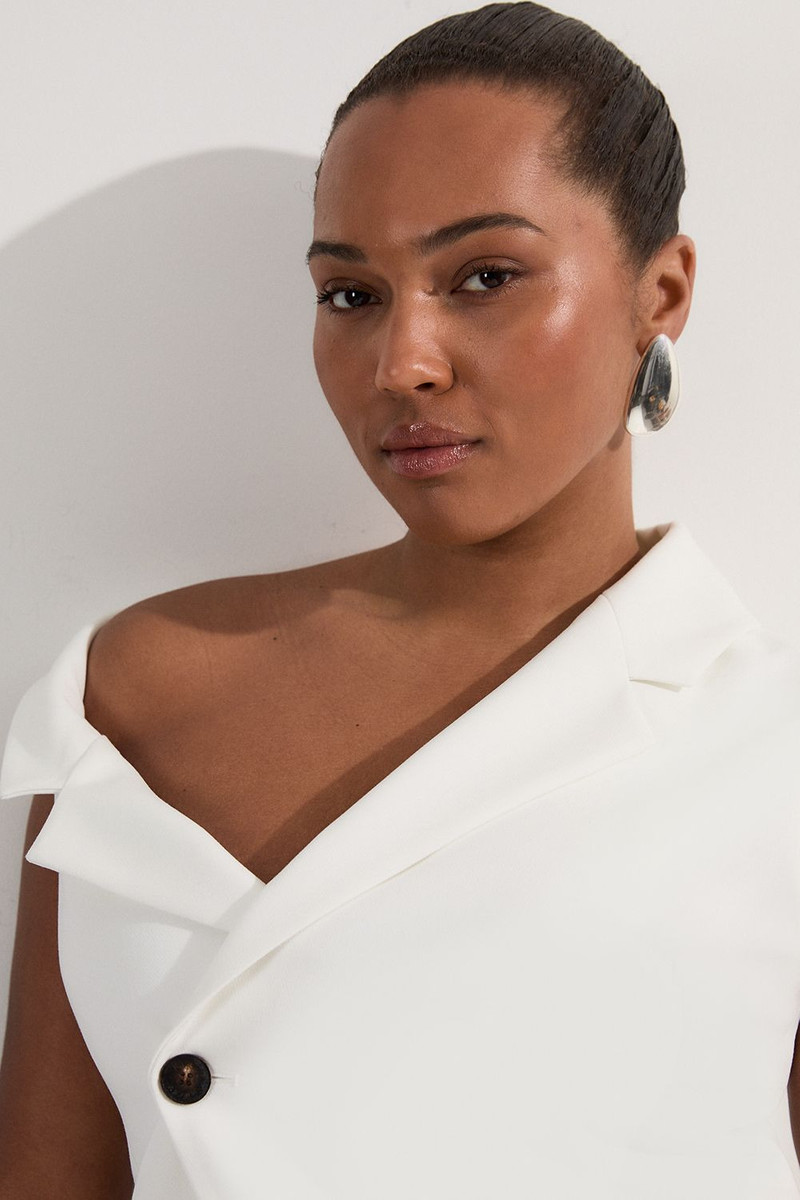 Plus Size Clean Tailored Asymmetric Collar Belted Tailored Top 2