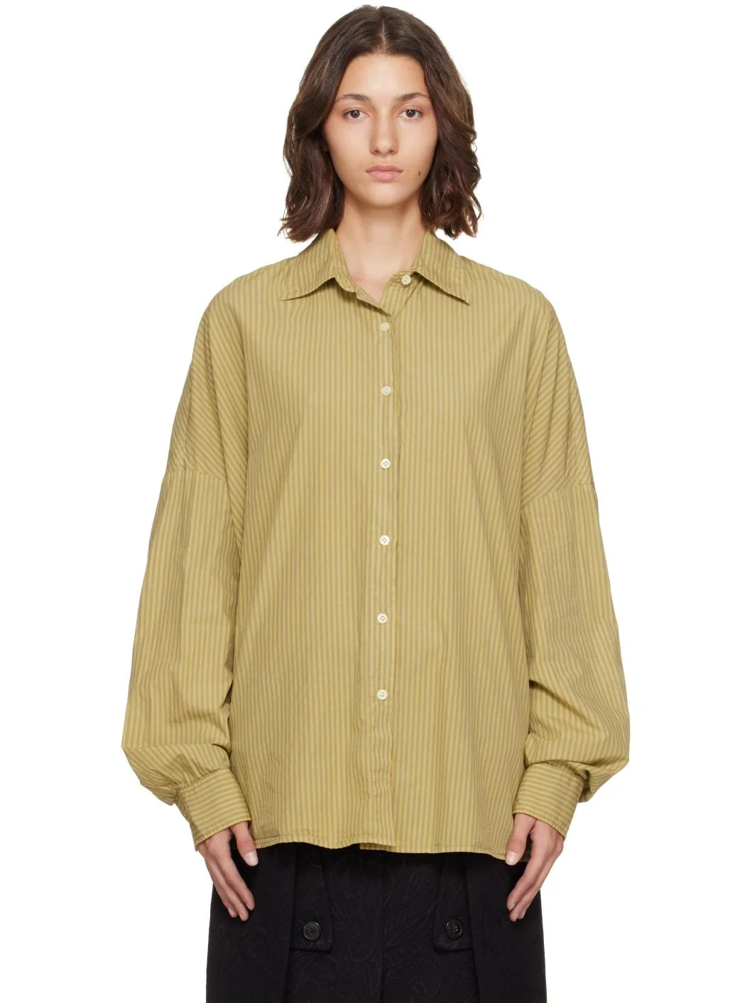 Yellow & Green Striped Cotton Shirt - 1