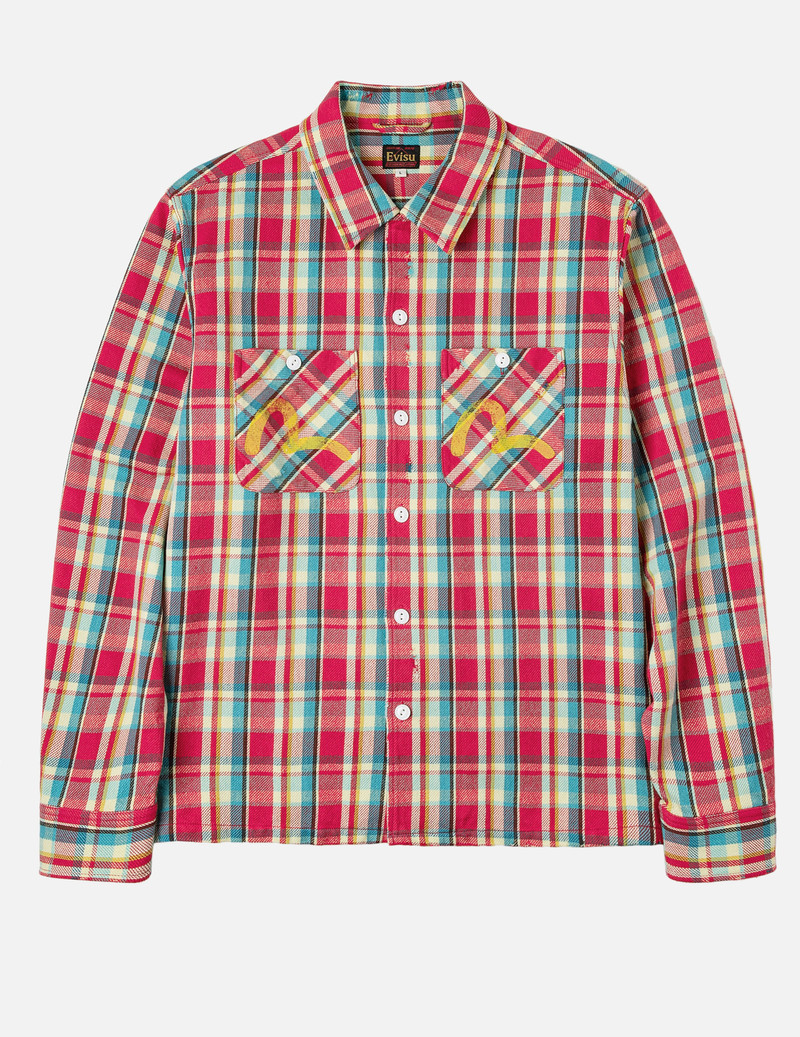 Seagull Print Relax Fit Plaid Flannel Shirt 1