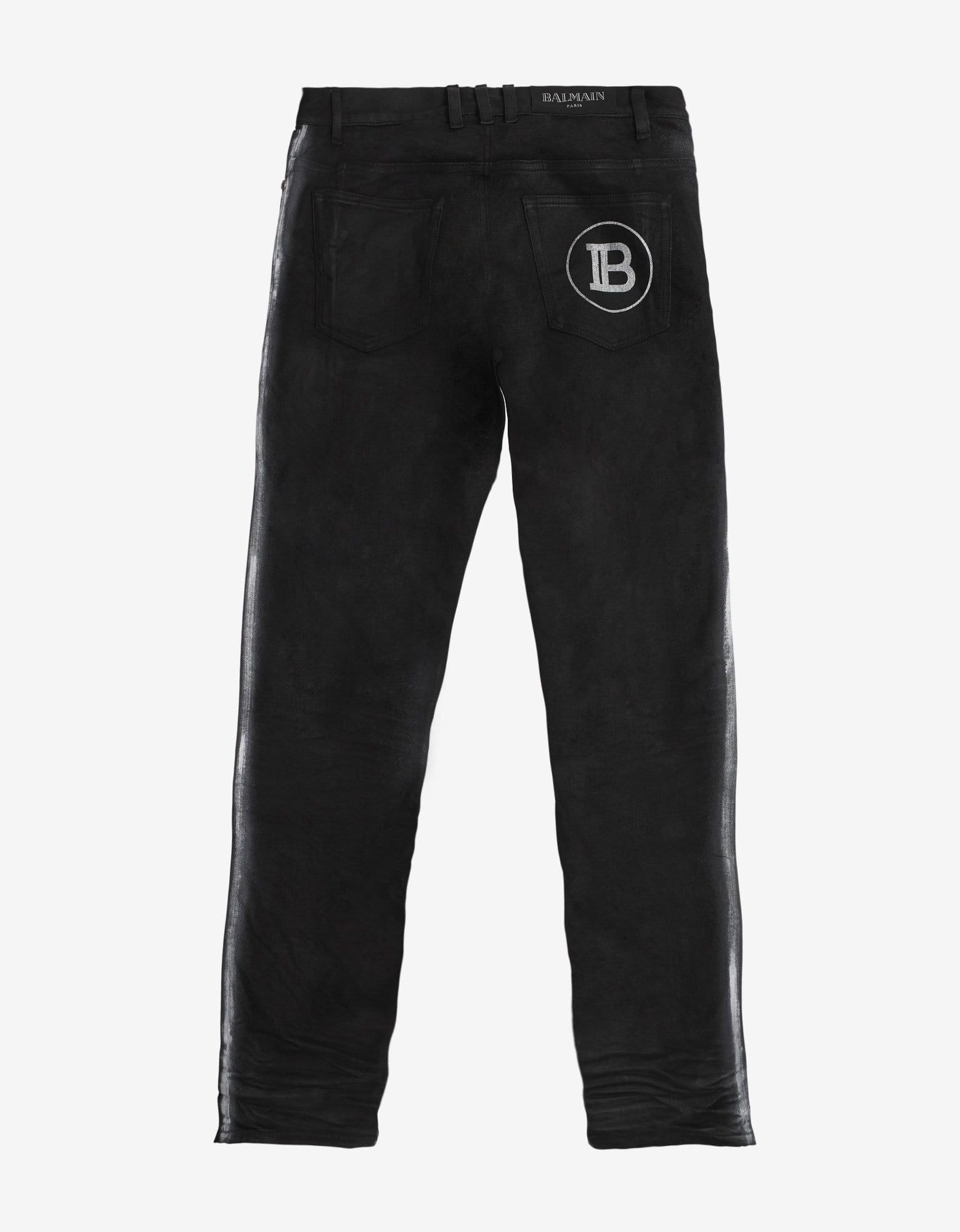 Balmain Black B Logo Spray Paint Stripe Jeans - 2