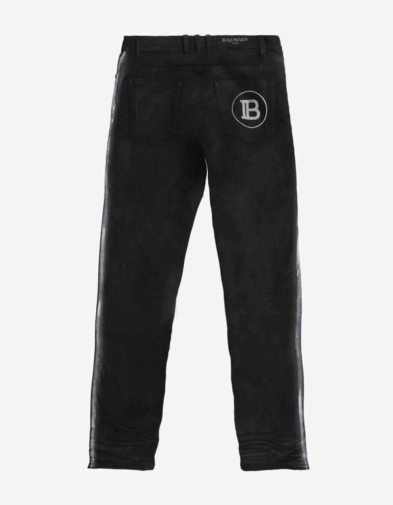 Balmain Balmain Black B Logo Spray Paint Stripe Jeans outlook