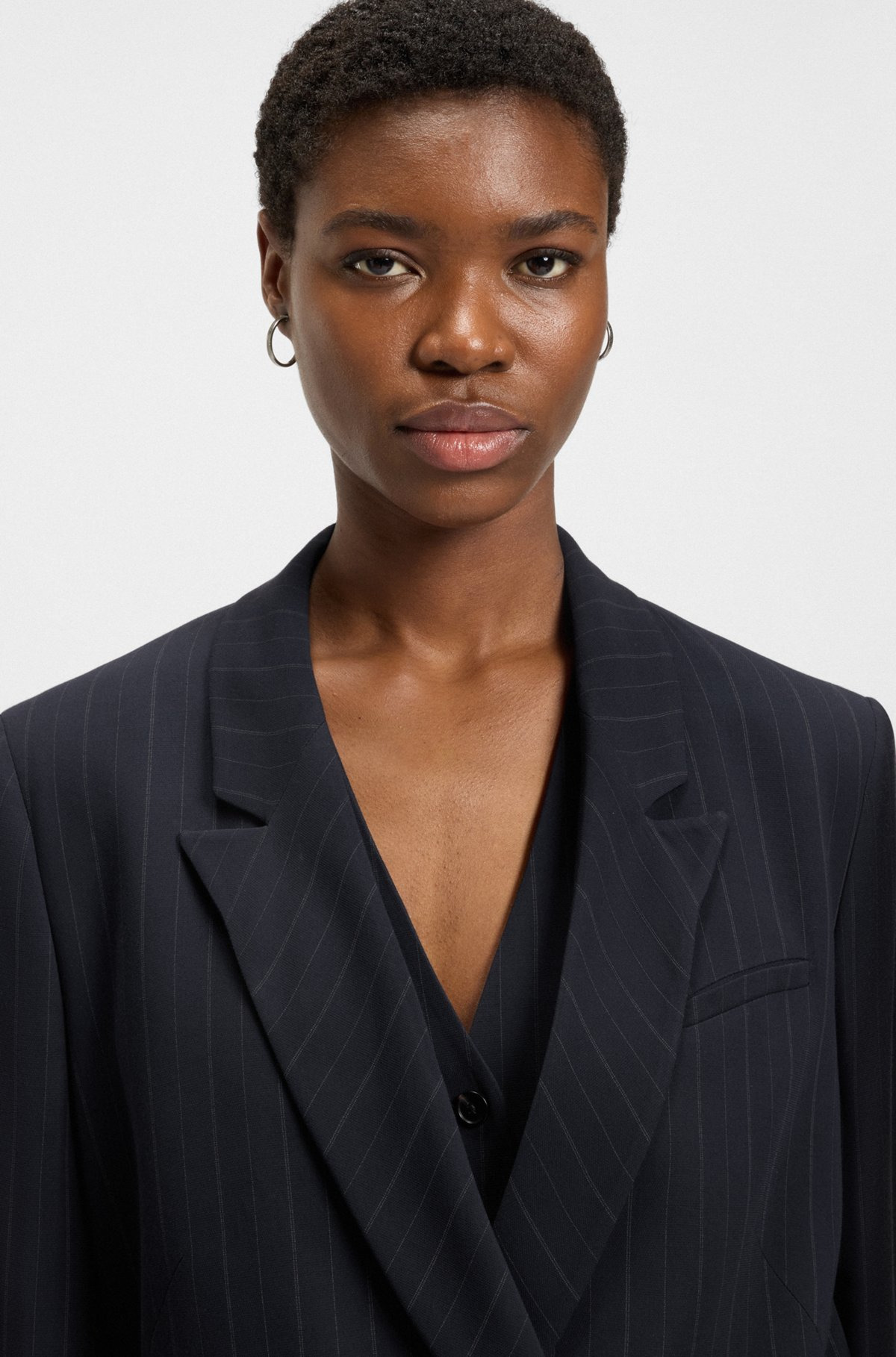 RELAXED-FIT PINSTRIPE BLAZER WITH CONCEALED CLOSURE - 5