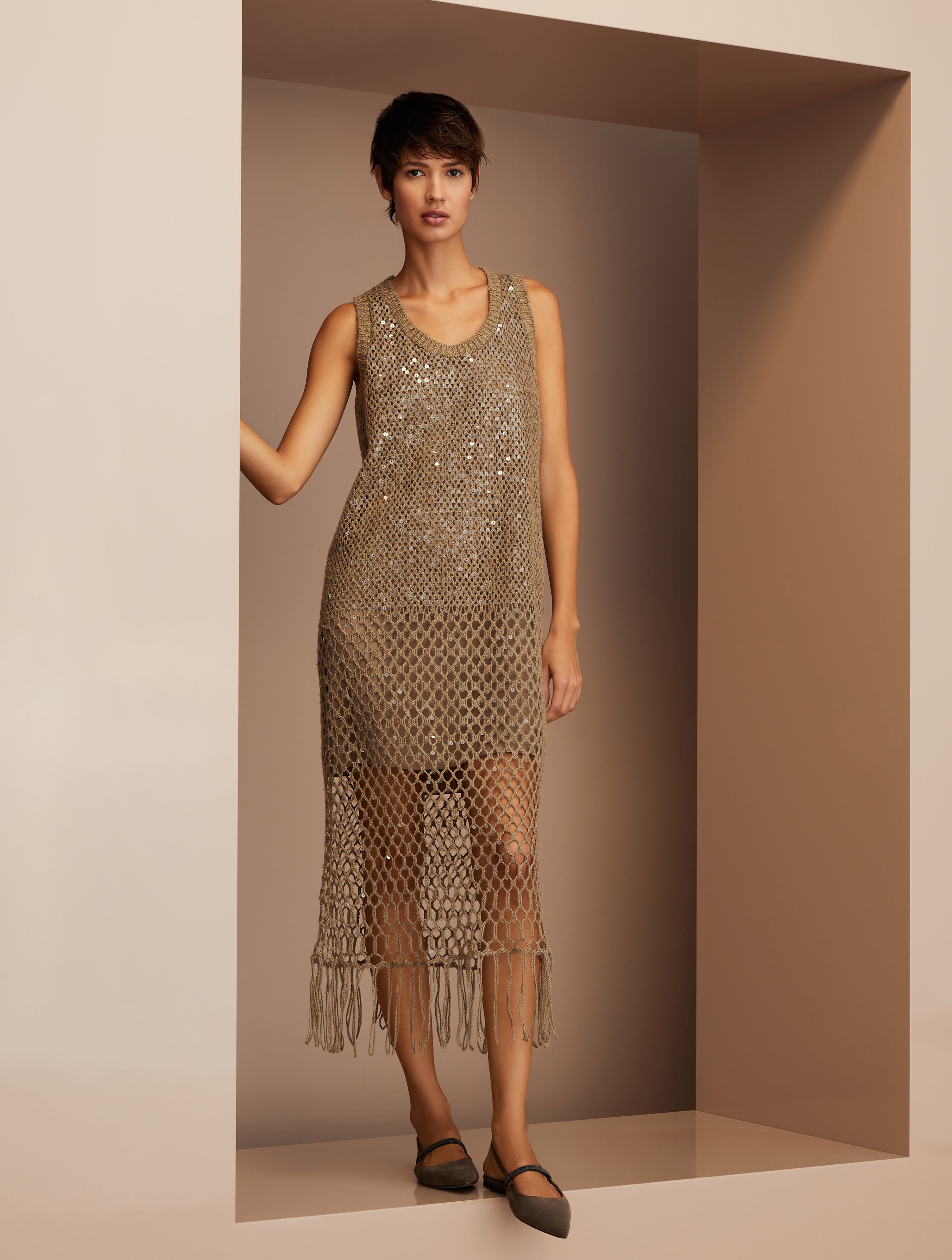 Dazzling dégradé embroidery dress in silk and linen - 1