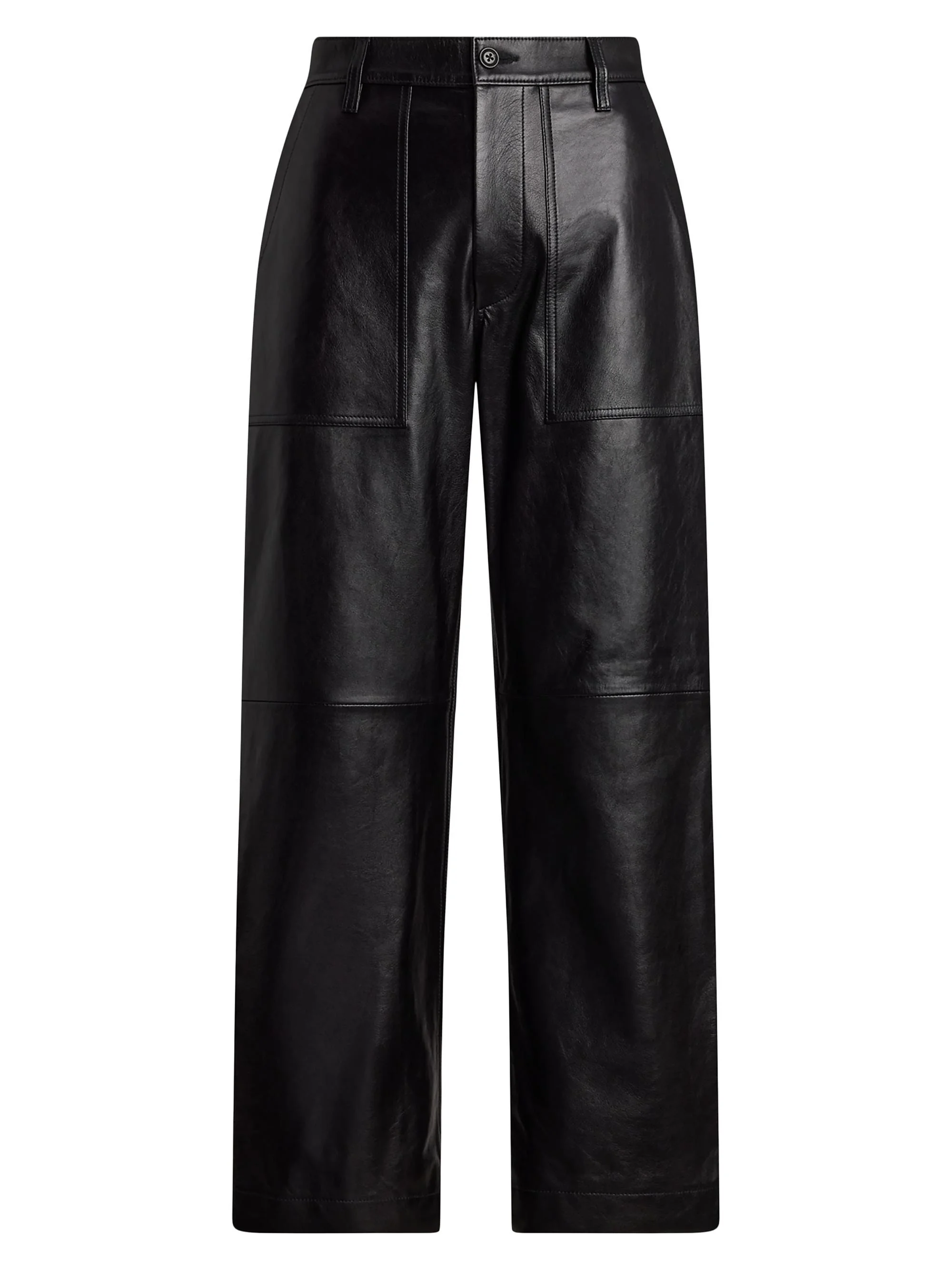 Women's Cropped Wide-Leg Leather Pants - Black - 1