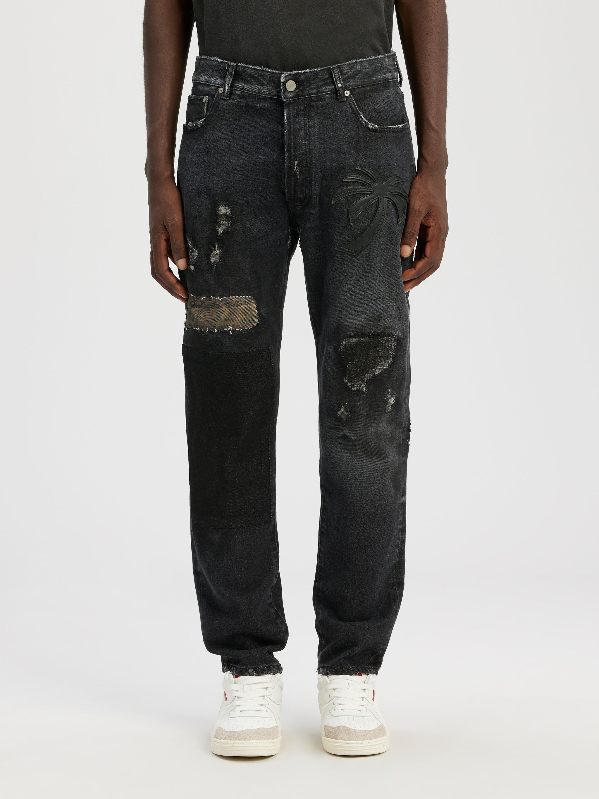 PATCHWORK REGULAR DENIM PANTS - 3