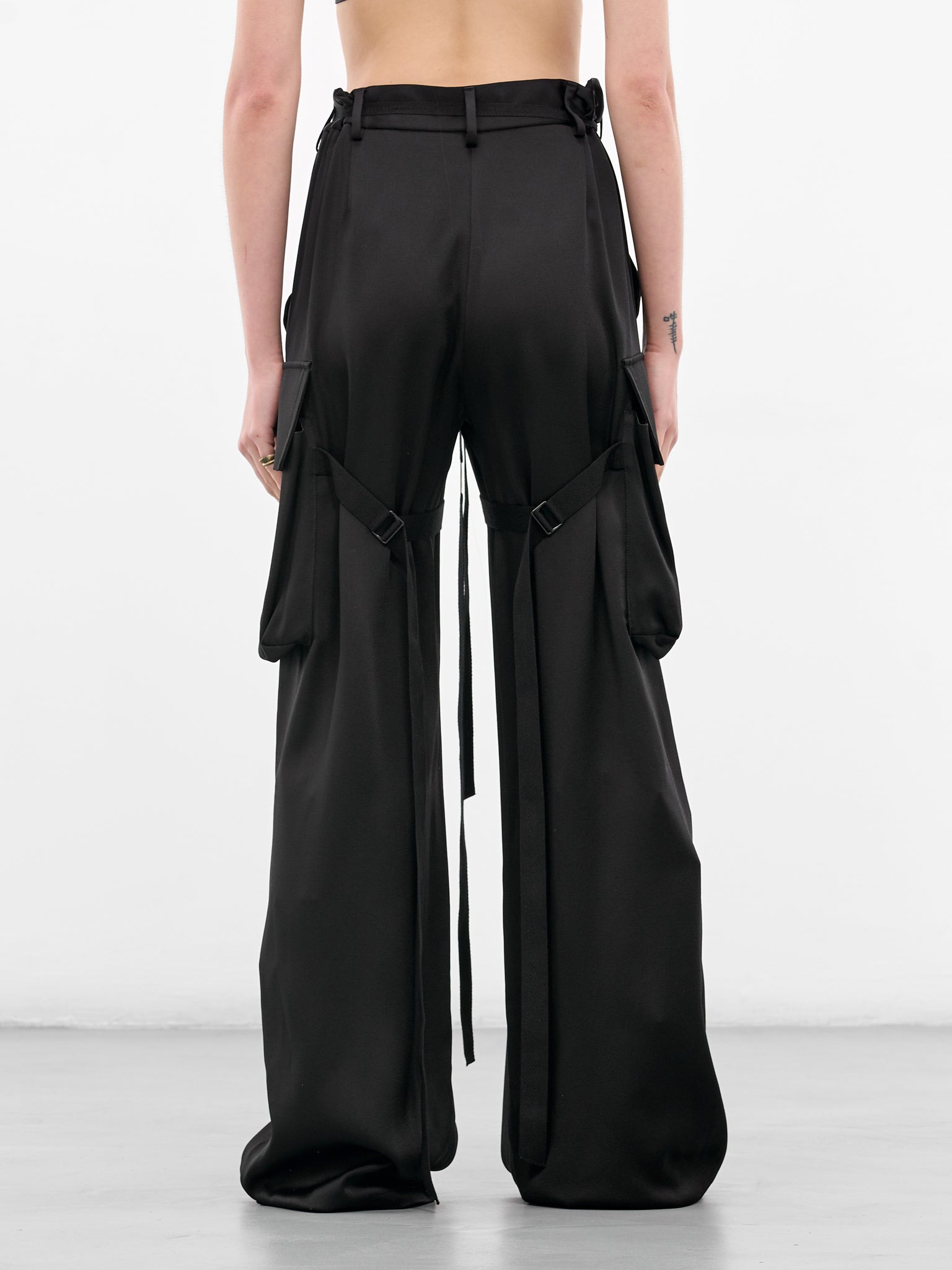 Black Fressa Satin Cargo Pants - 3