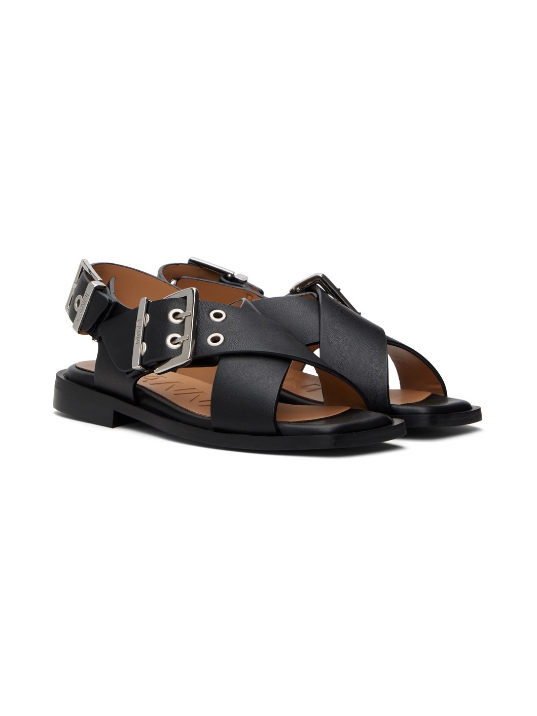 Black Feminine Buckle Cross Strap Sandals - 4