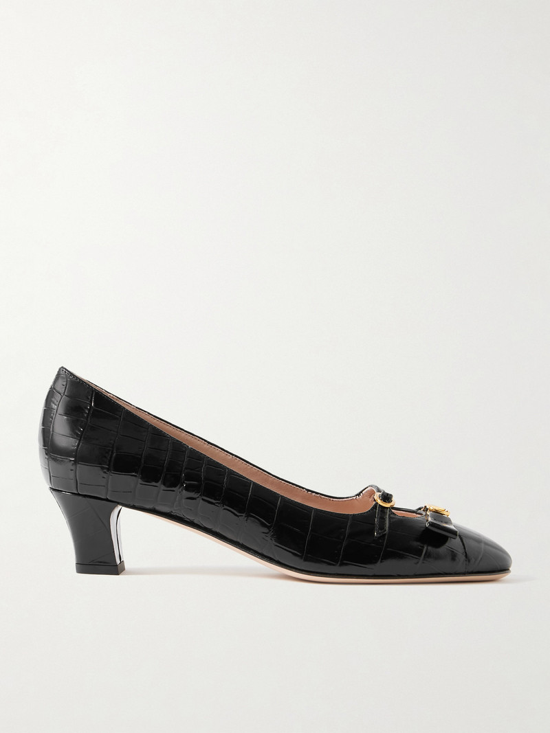 Bowow Décolleté 45 Embellished Croc-effect Leather Pumps 1