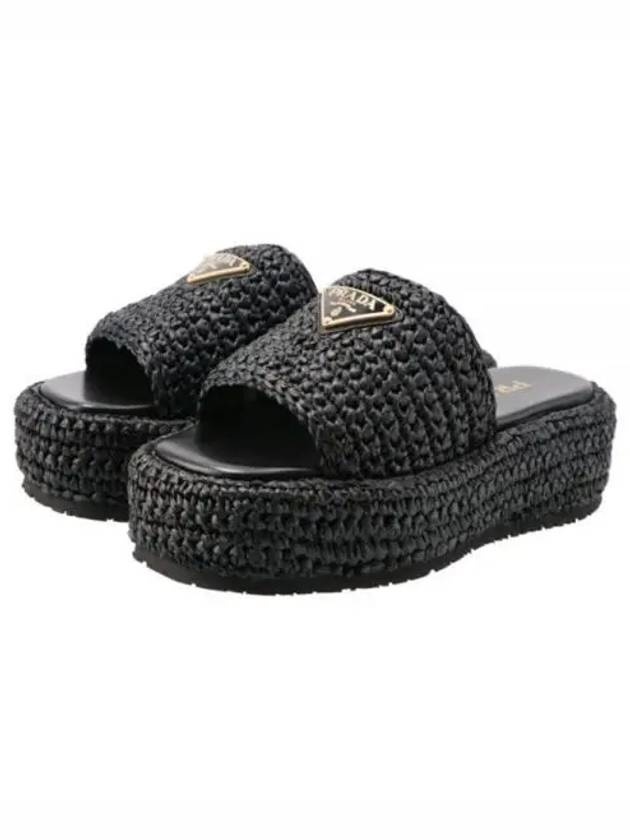 PRADA｜SLIPPERS (1XZ761 2C2T F0002) Black Crochet Flatform Slides | PRADA