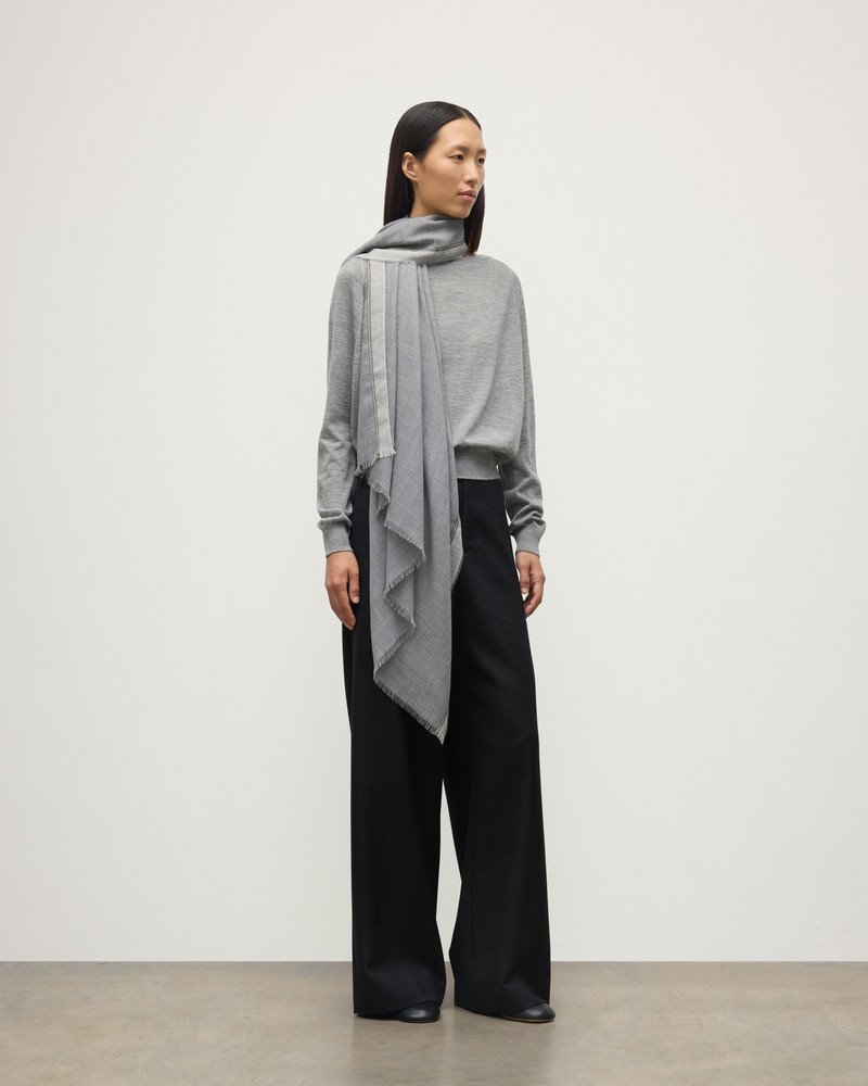Ives Grey Chevron Border Cashmere Scarf 1