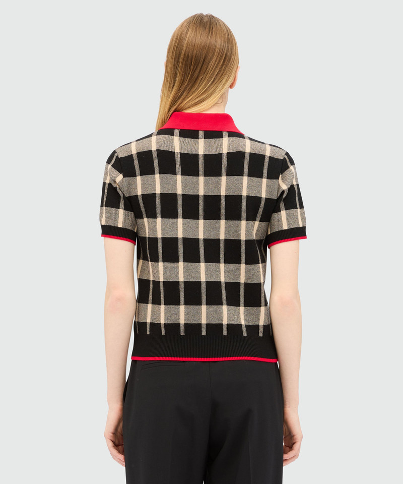 Black short-sleeved polo shirt in techno piquet with check pattern 3
