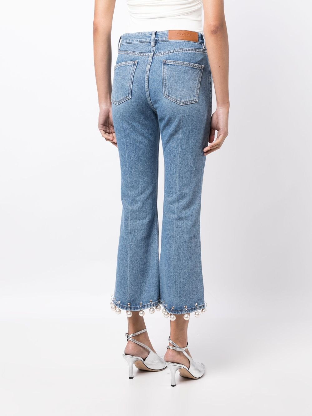 faux-pearl embellished mid-rise cropped jeans - 4