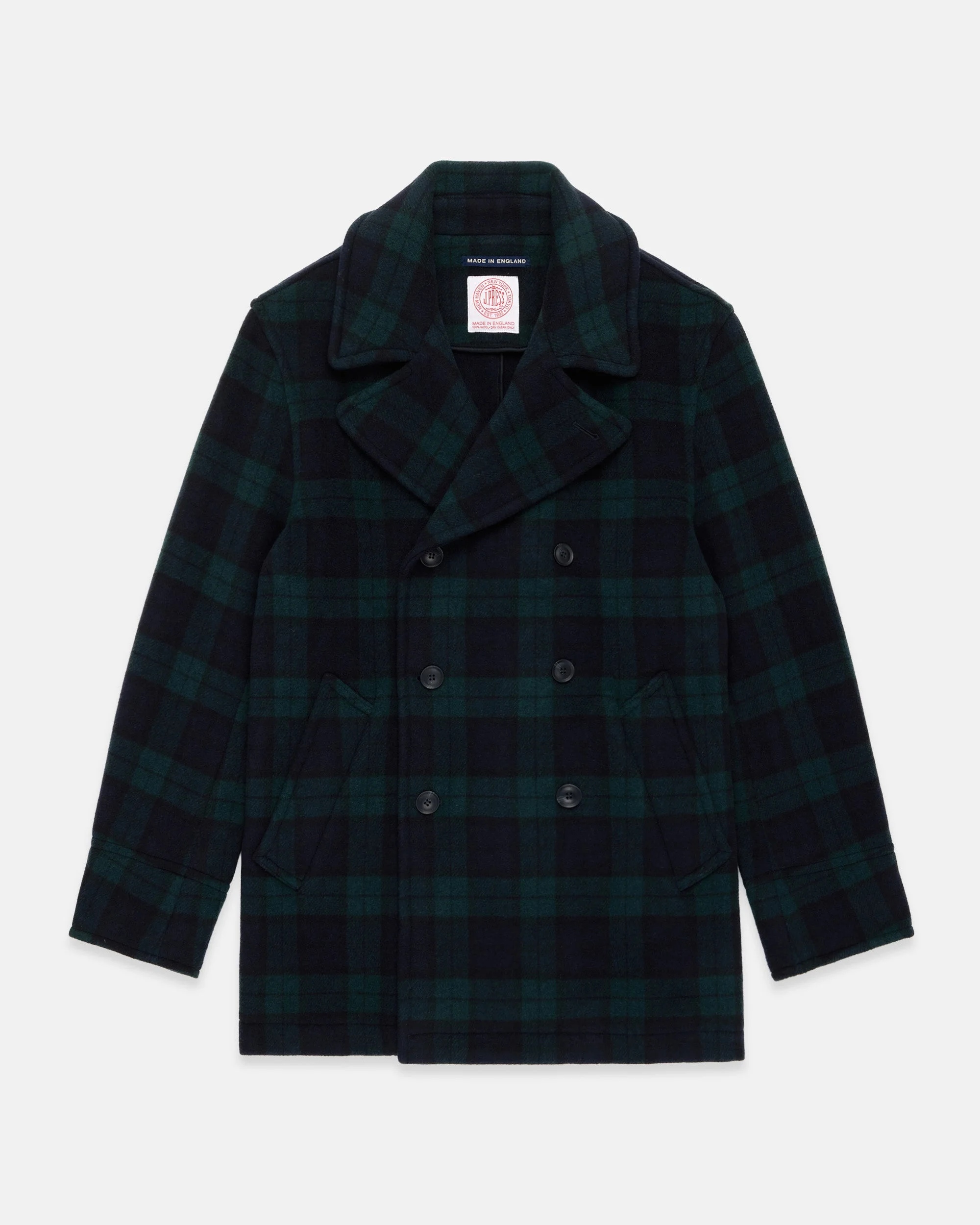 MADE-IN-ENGLAND BLACKWATCH TARTAN MELTON WOOL PEACOAT - 1