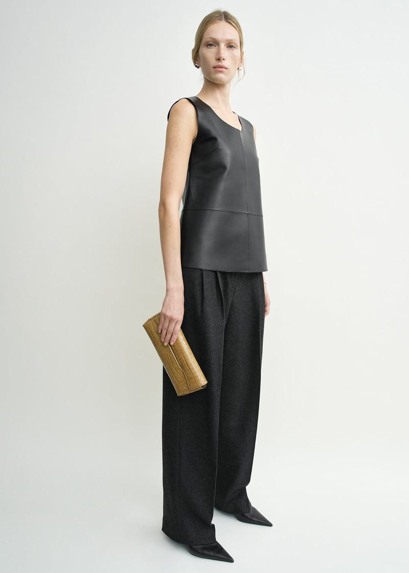 Scoop-neck leather top black 3