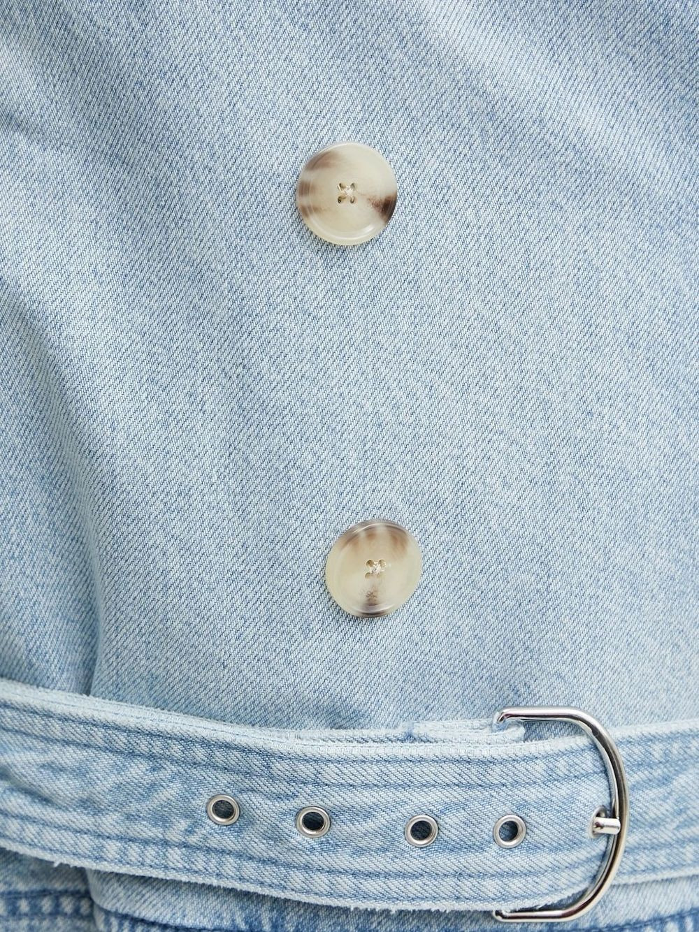 double-breasted belted denim jacket - 5