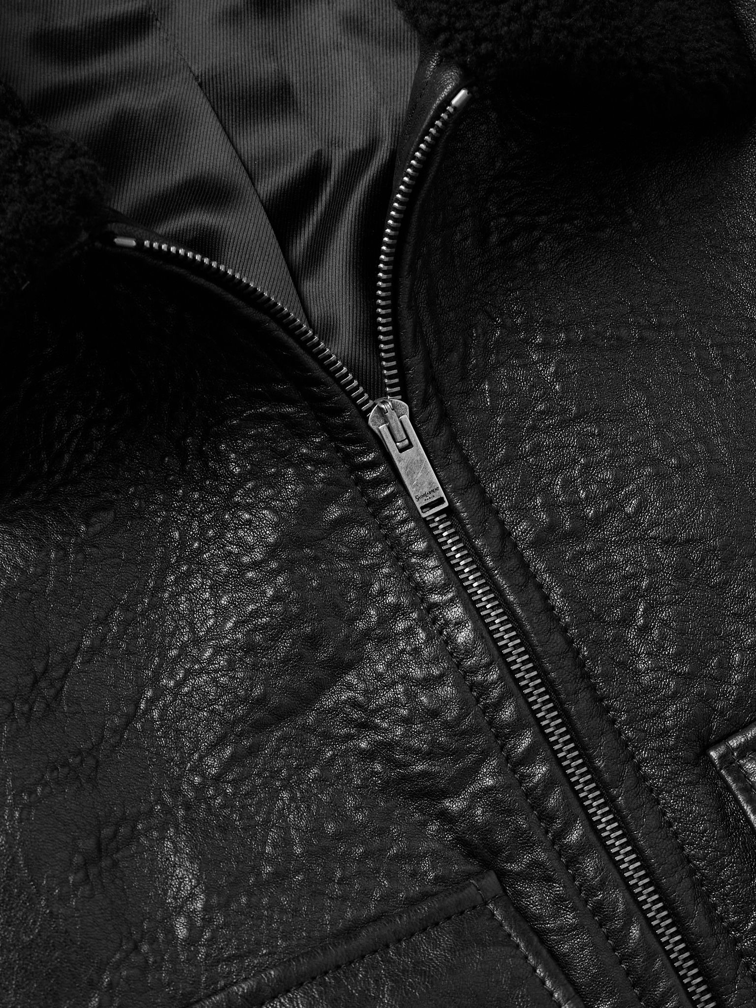 Shearling-Trimmed Full-Grain Leather Jacket Black - 4