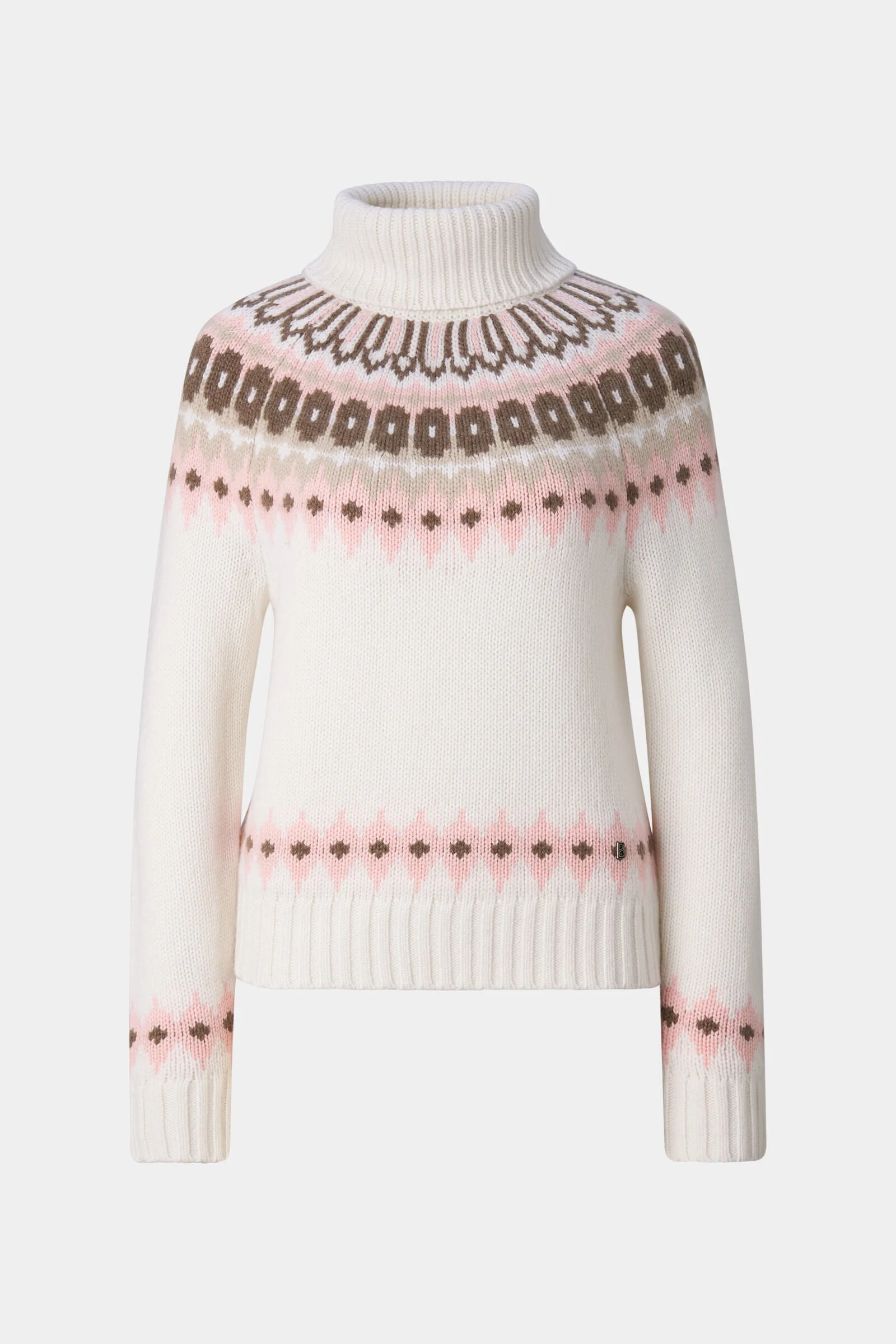 Ingrid Cashmere Norwegian Pullover in Off-White/Pink/Brown - 1