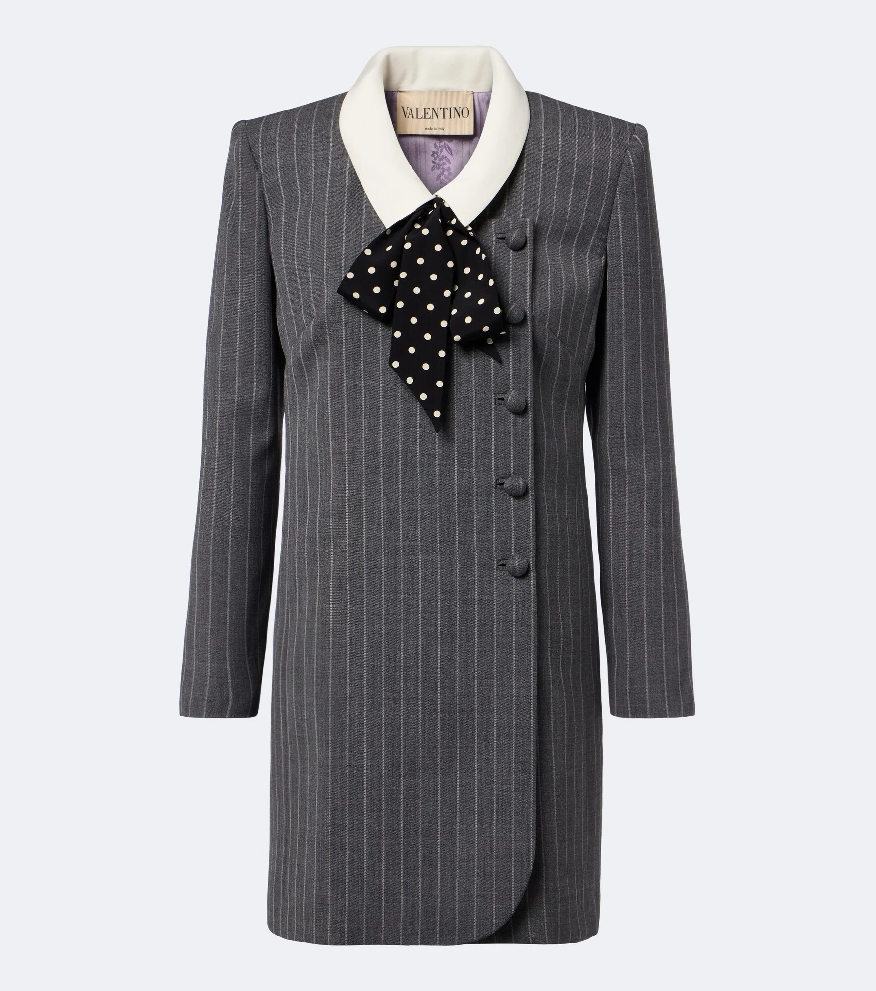 Bow-detail pinstripe virgin wool blazer dress - 1