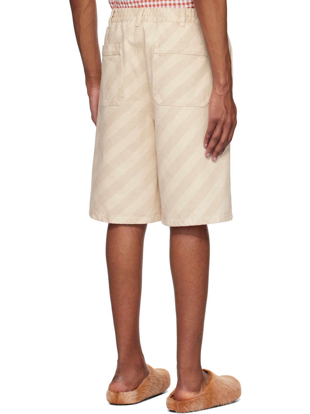Beige Striped Denim Shorts - 3