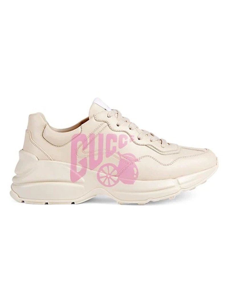 Lemon Gucci-print Rhyton leather sneakers - 1