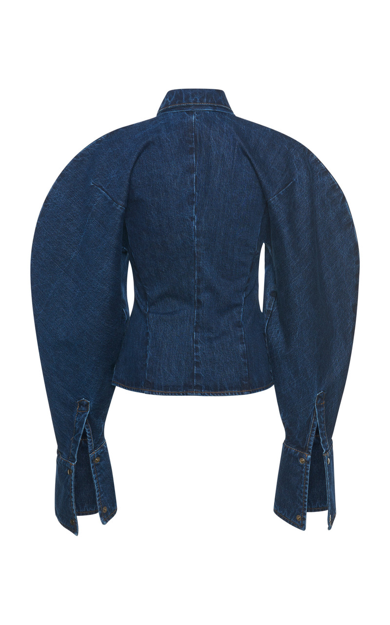 A.W.A.K.E. MODE Puff-Sleeve Denim Shirt medium wash outlook