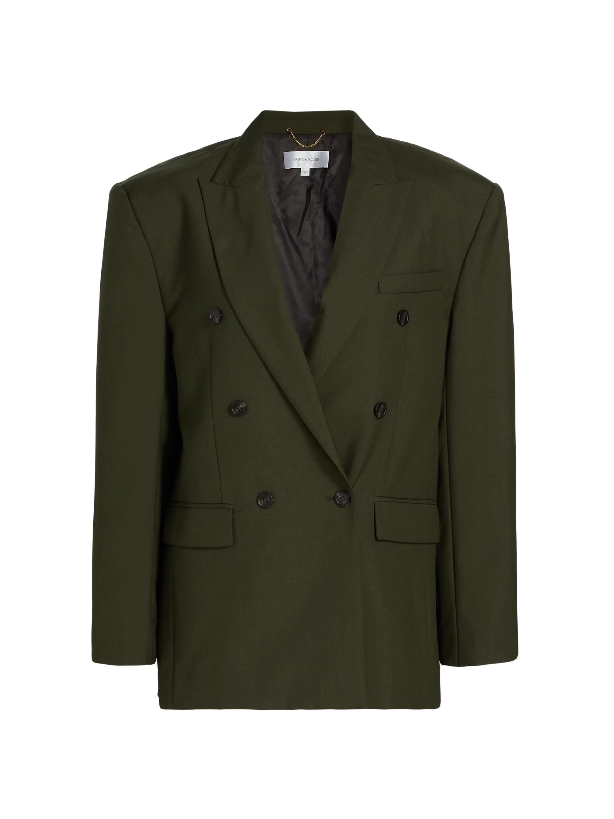 Women's 1988 Double-Breasted Wool-Blend Blazer - Olive Green - 1