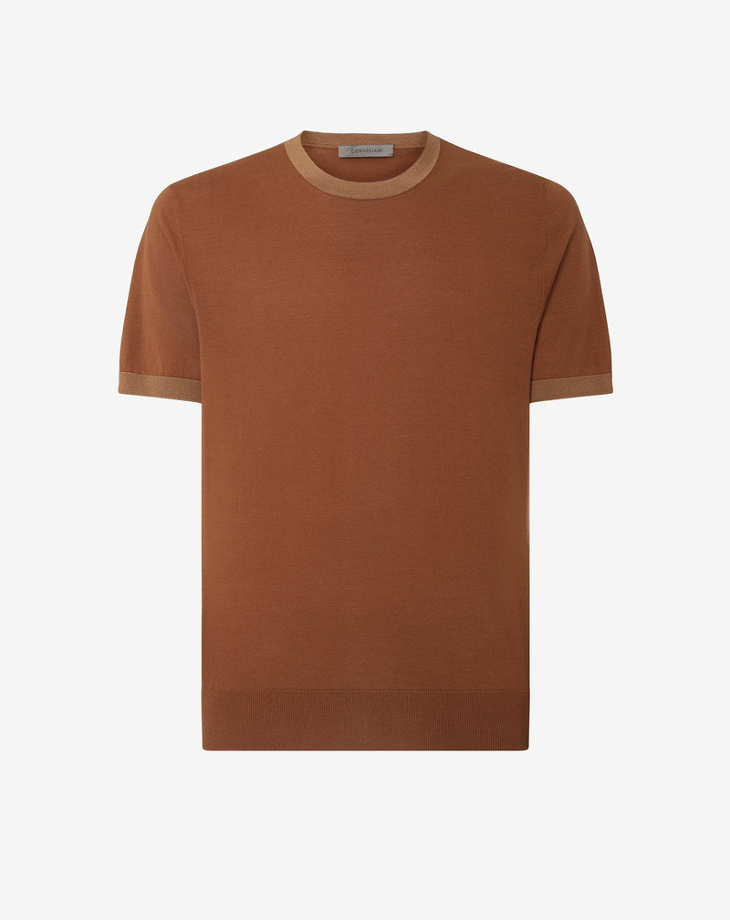 Burned earth crew neck knitwear made from ice cotton and silk 1