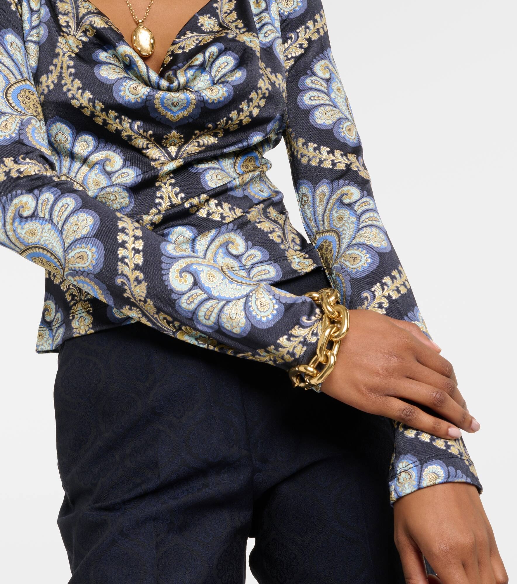 Scoop-neck paisley jersey top - 5
