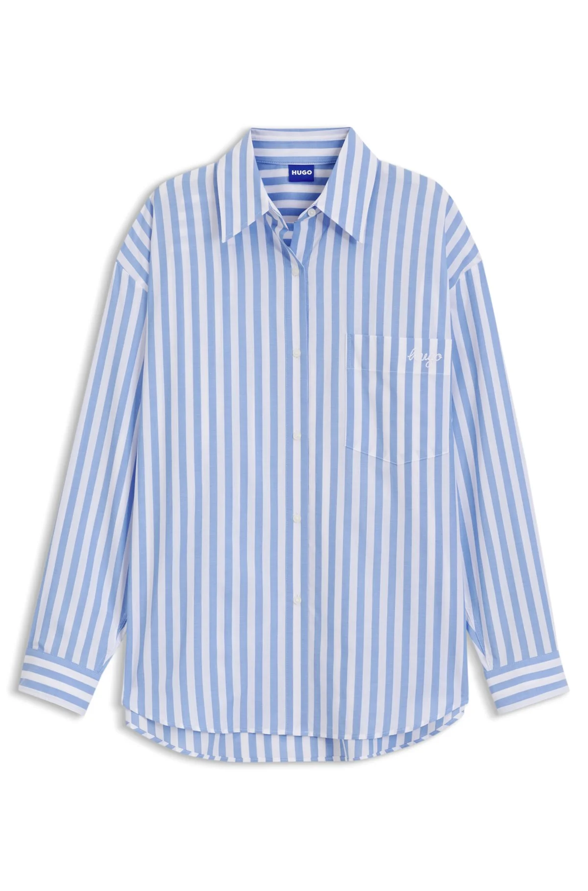 STRIPED COTTON OVERSIZED-FIT BLOUSE WITH HAPPY HUGO LOGO - 1