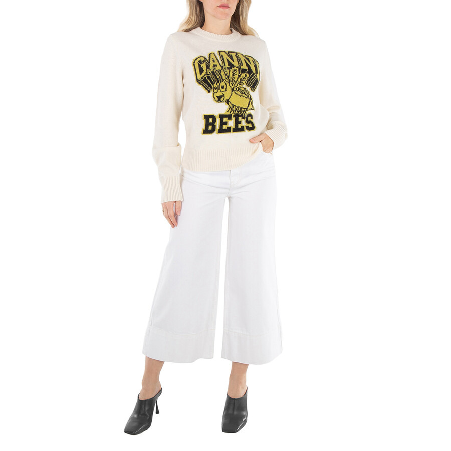 Ganni Egret Logo Intarsia Graphic Bees O-Neck Pullover - 6