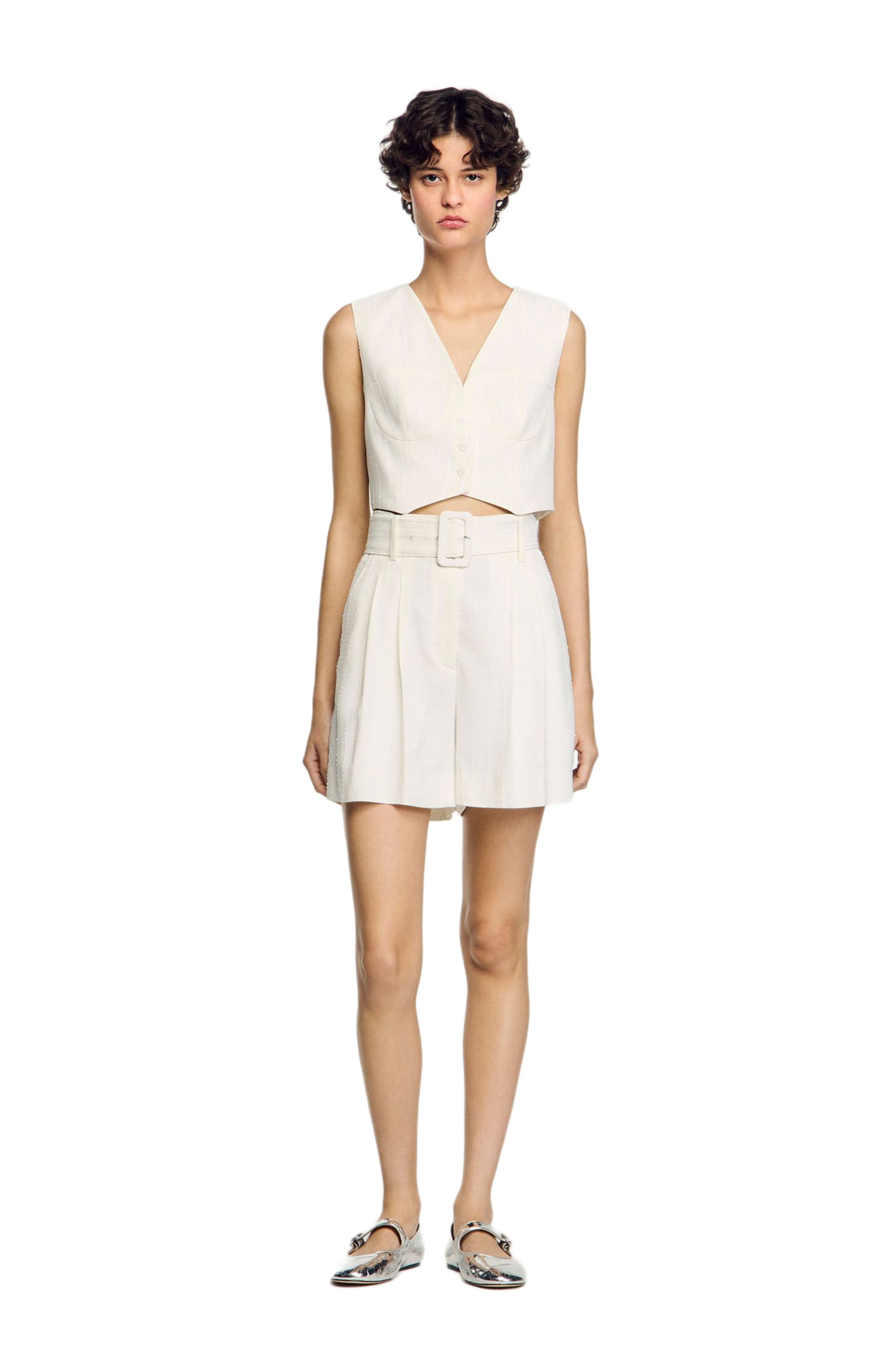 SANDRO Sequin high-waisted shorts in Ecru at Nordstrom - 5